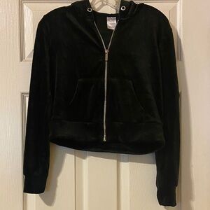 No Boundaries Black Velvet Utility Jacket with Hood